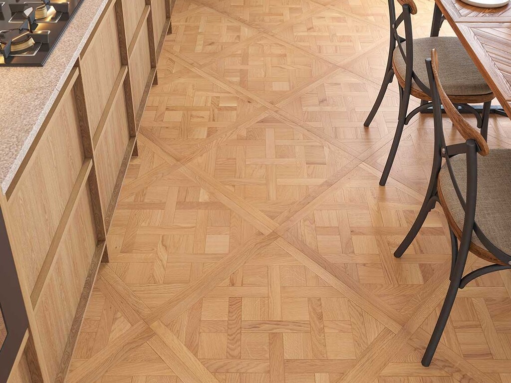 Timbercraft Charme Oak Versailles Parquet Flooring Panels, Brushed & Oiled, 600x3x14 mm