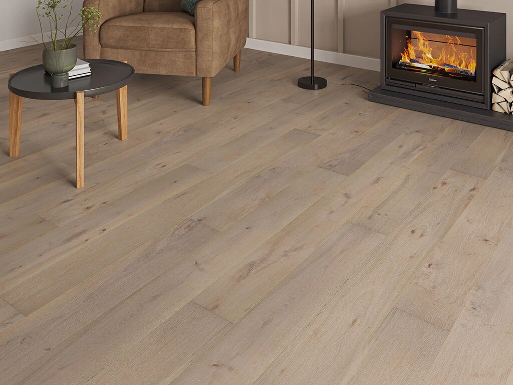 Timberlay Whiteleaf Oak Engineered Flooring, Grey, Brushed & Lacquered, 190x3x14 mm