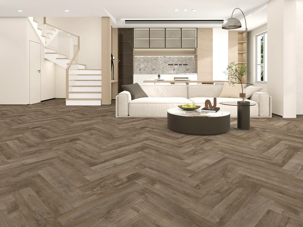 Xylo Holland Park Silver Rock Herringbone LVT Vinyl Flooring, Dryback, 122x610x3 mm