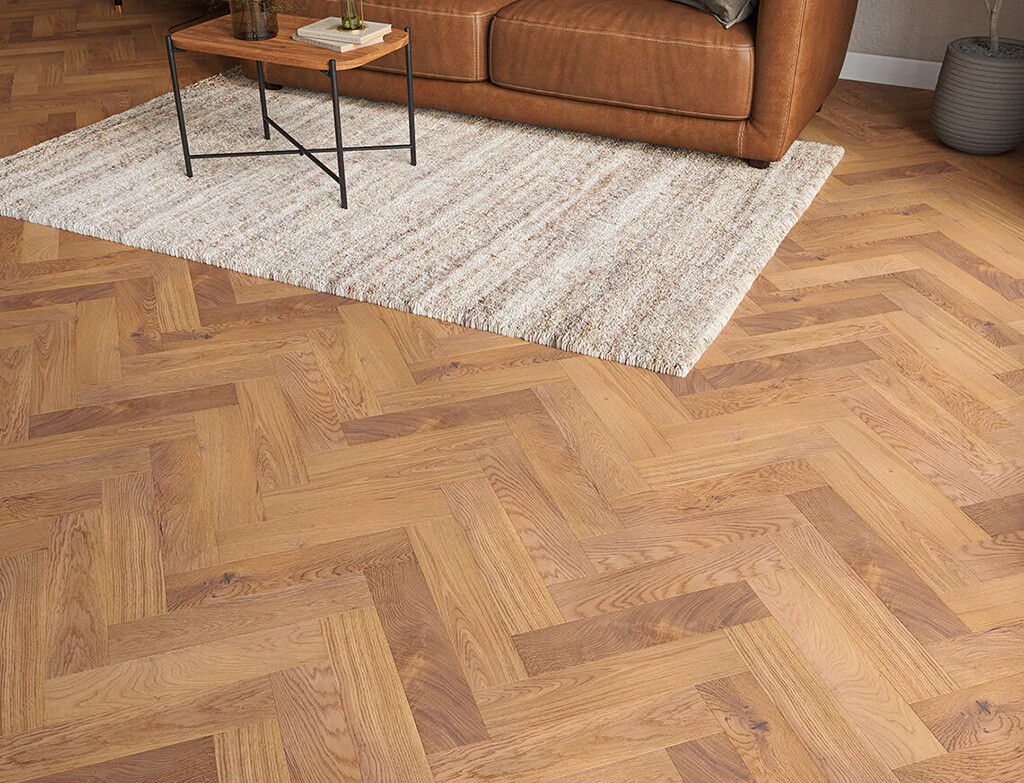 Timbercraft Upton Oak Parquet Flooring, Brushed & Lacquered, 90x450x15 mm