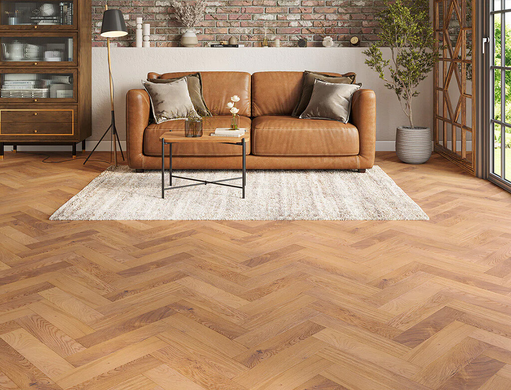 Timbercraft Upton Oak Parquet Flooring, Brushed & Lacquered, 90x450x15 mm image