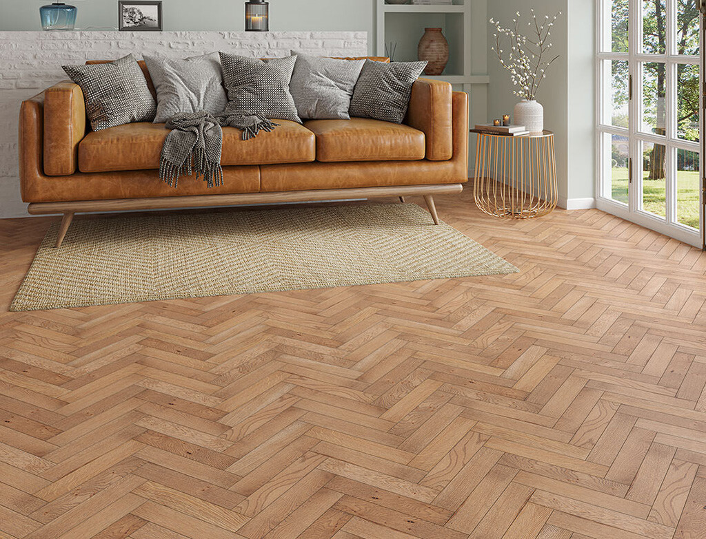 Timbercraft Kingswood Oak Parquet Flooring, Smoked, Brushed & Oiled, 70x350x20 mm