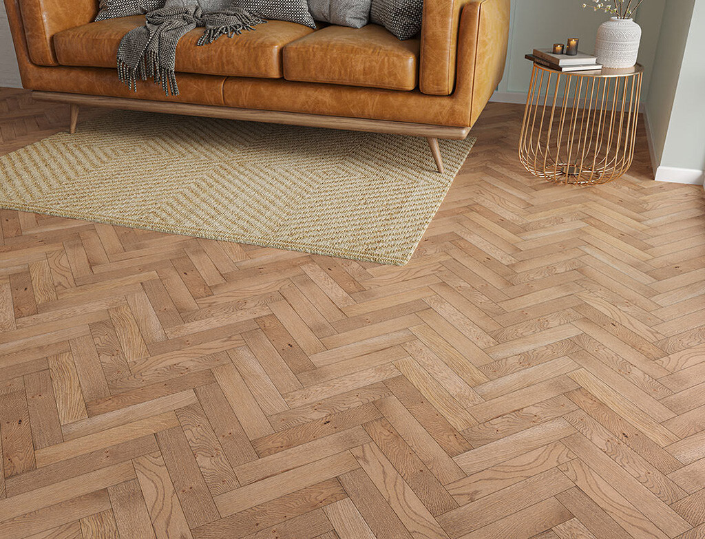 Timbercraft Kingswood Oak Parquet Flooring, Smoked, Brushed & Oiled, 70x350x20 mm
