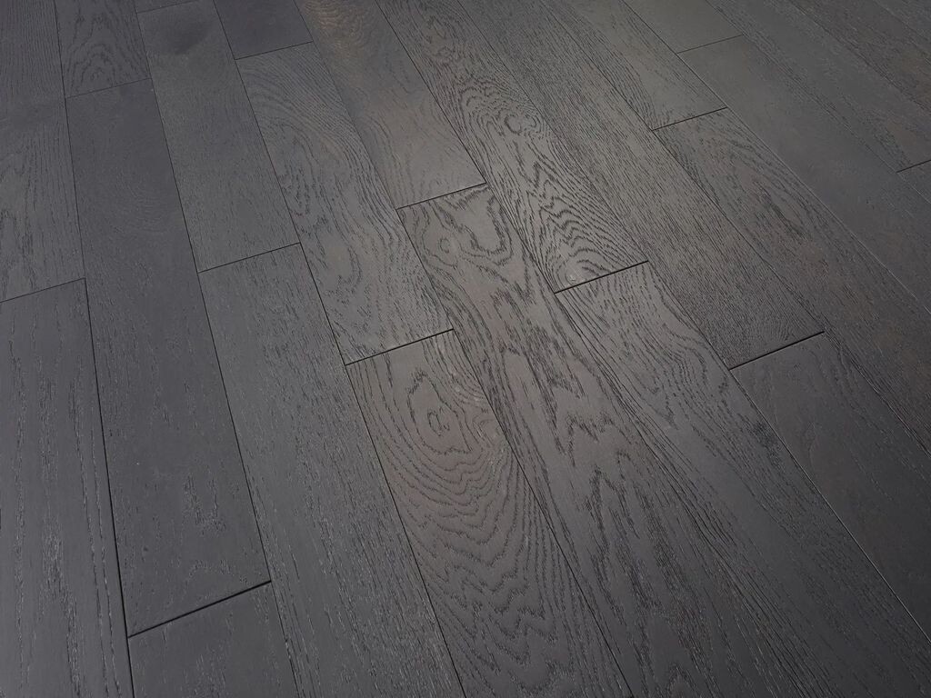 Evolve Engineered Oak Flooring, Black Washed, Brushed & Lacquered, 125x5x18 Mm