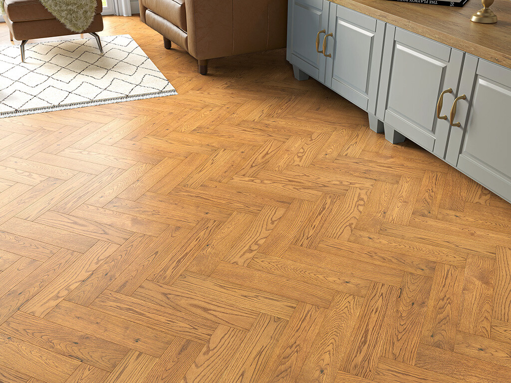 Timbercraft Moors Oak Parquet Flooring, Brushed & Oiled, 80x350x20 mm