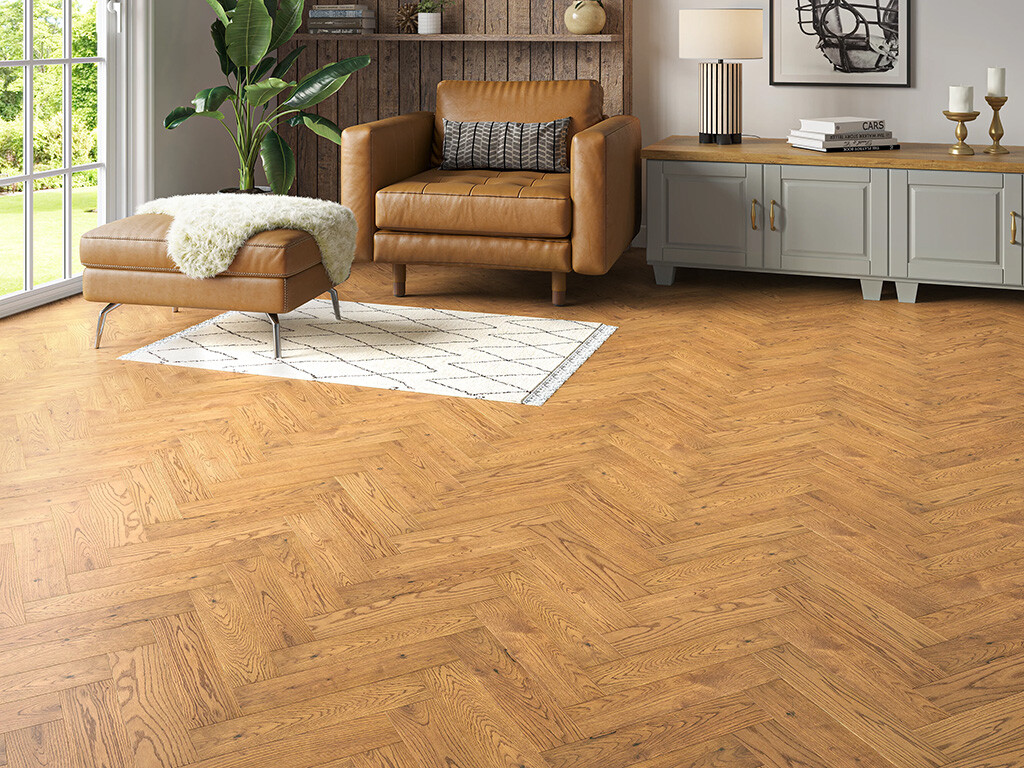 Timbercraft Moors Oak Parquet Flooring, Brushed & Oiled, 80x350x20 mm